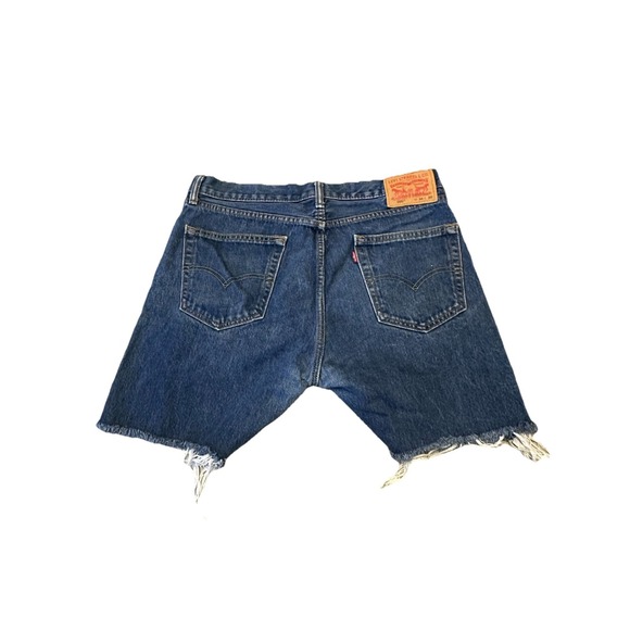 Levi's 505 Shorts Womens 34 Blue Cut Off Distressed Denim Frayed Hem Y2K Summer - Picture 2 of 9